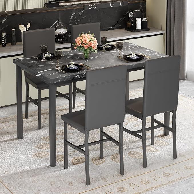 AWQM 5 Piece Dining Table Set for 4, Faux Marble Kitchen Table and Chairs for 4 - Image 3