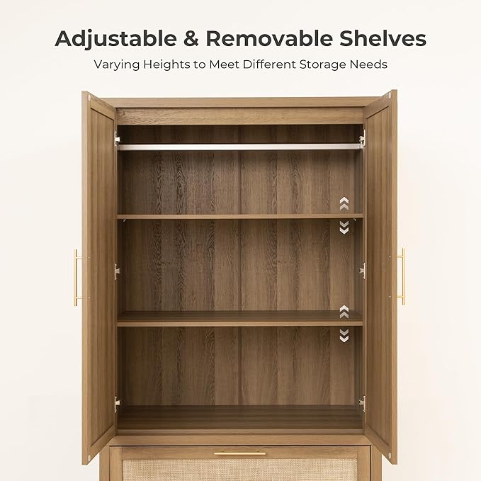 SICOTAS Armoire Wardrobe Closet, Larger Rattan Armoires Wardrobe Cabinet - Image 4