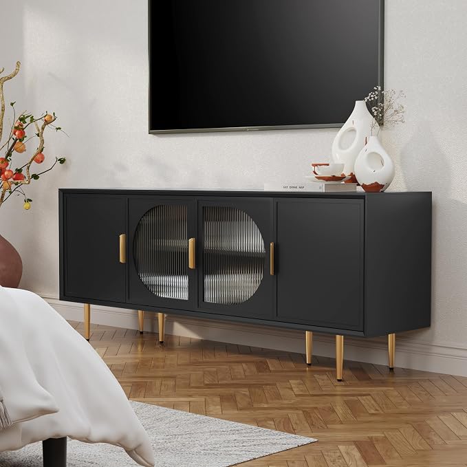 ARTPOWER TV Stand with Storage, Under TV Cabinet with Glass Door, TV Console - Image 6