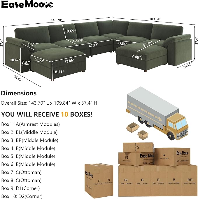 EASE MOOSE Oversized L Shaped Sectional Modular Sofa, Large U Shaped Sectional - Image 2