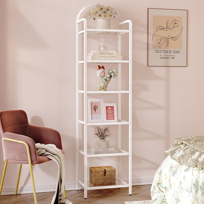 Hzuaneri Bookcase Bookshelf, Tempered Glass Bookshelves, Slim Shelving Unit by Hzuaneri