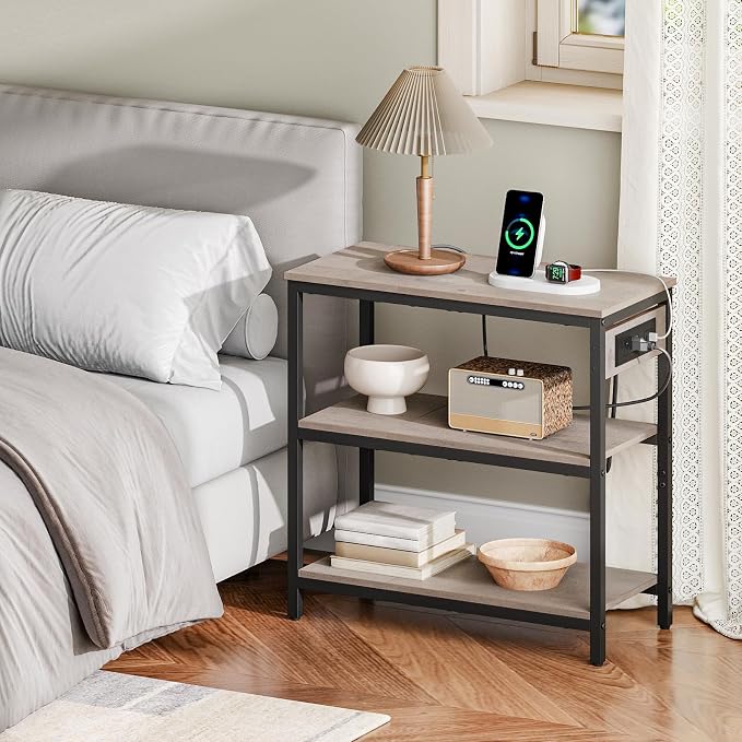 HOOBRO End Table with Charging Station, Simple Rustic Side Table with 3-Tier - Image 5
