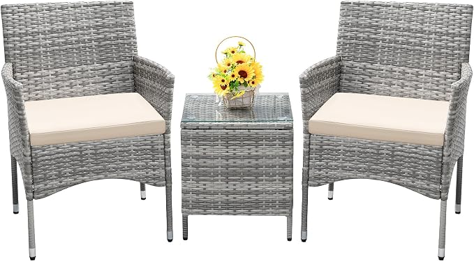 Devoko 3 Pieces Patio Furniture Sets Clearance PE Rattan Wicker Chairs by DEVOKO