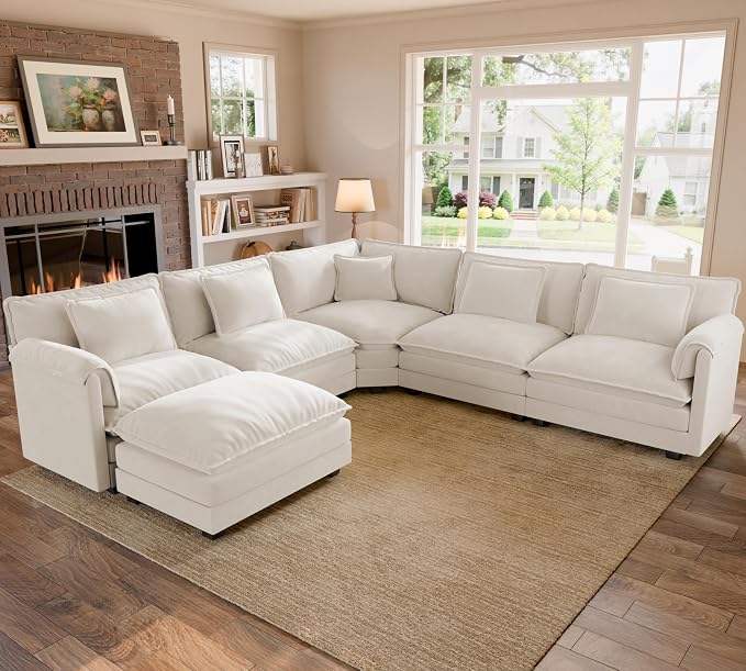 ELUCHANG 114" Oversized V-Shaped Cloud Couch Modular Sectional Sofa by ELUCHANG