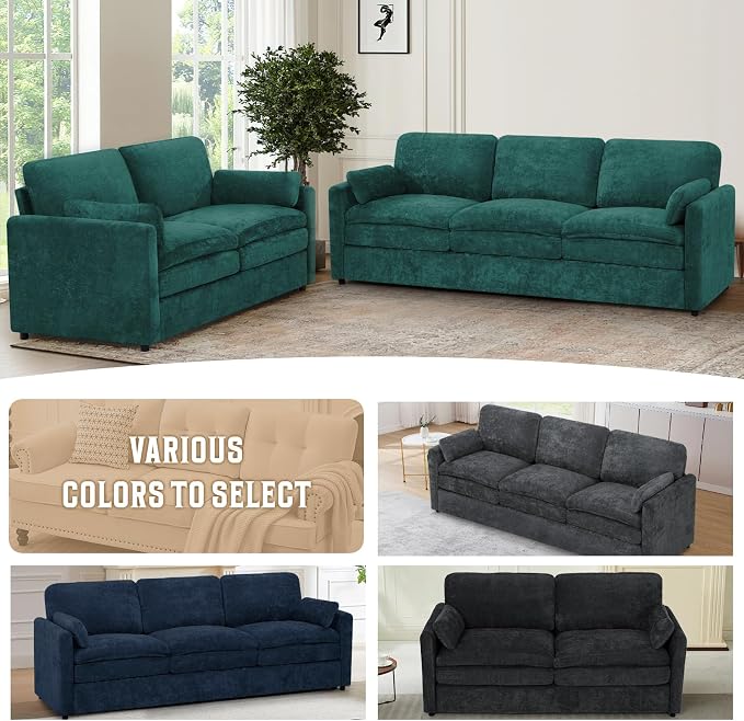 Classic Chenille Sofa Set with 2 Extra Armrest Pillows, Loveseat and 3-Seat - Image 7