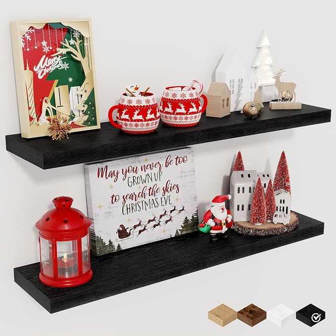 Fun Memories Floating Shelves for Wall, 27.5" Rustic Wood Deep Wall Mounted by FunMemories