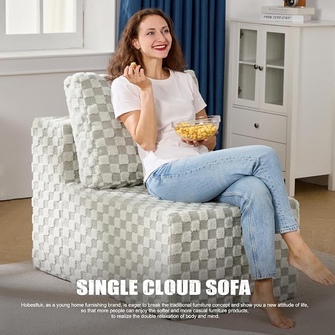 Single Sofa 1 Seat Couch with Deep Seat Memory Foam Cloud Chair with Pillows - Image 3