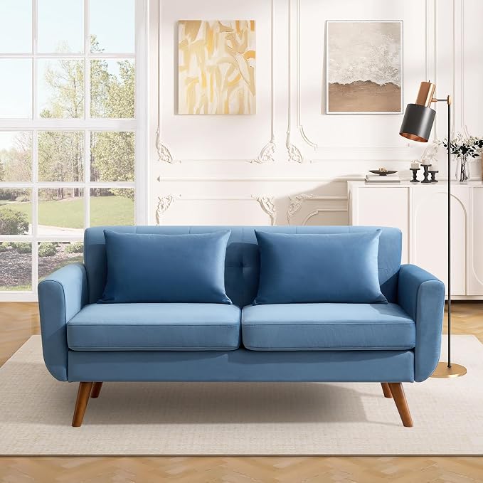 Tbfit 65" W Loveseat Sofa, Velvet Mid Century Modern Love Seat Couches - Image 3