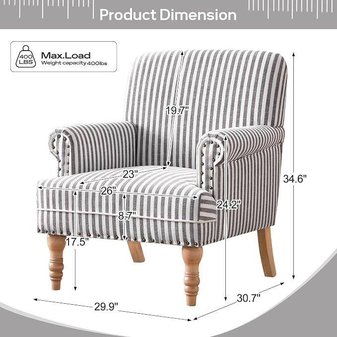 HUIMO Linen Fabric Accent Chair, Mid-Century Modern Upholstered Armchair - Image 2