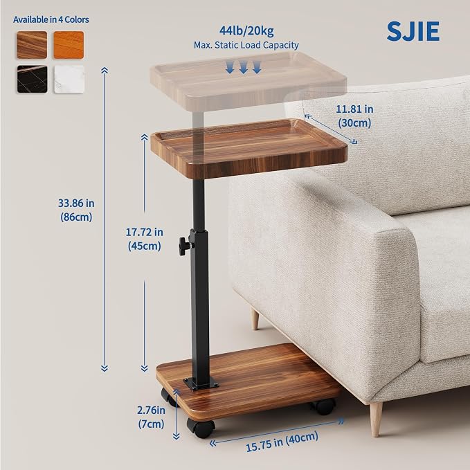 C Table End Table Adjustable Height, 360°Swivel TV Tray Table - Image 2