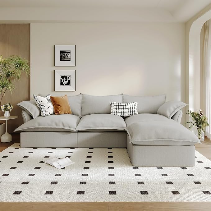 Cloud Sectional Sofa, 114.2" Large L Shape Convertible Modular Couch, Down Fill by Gtilzria