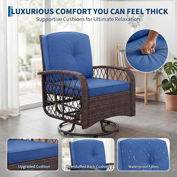 3-Piece Outdoor Patio Furniture Set, 2 Swivel Rocking Chairs and Tempered Glass - Image 4
