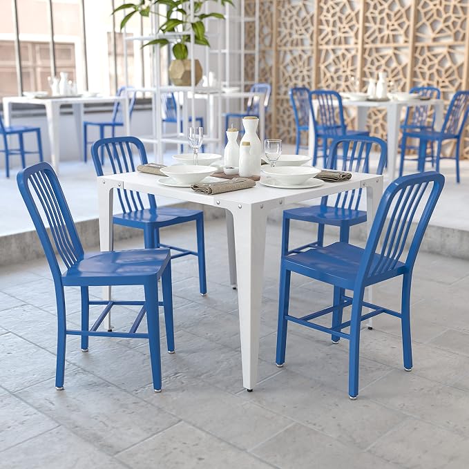 Flash Furniture Gael Commercial Grade 2 Pack Blue Metal Indoor-Outdoor Chair by FlashFurniture