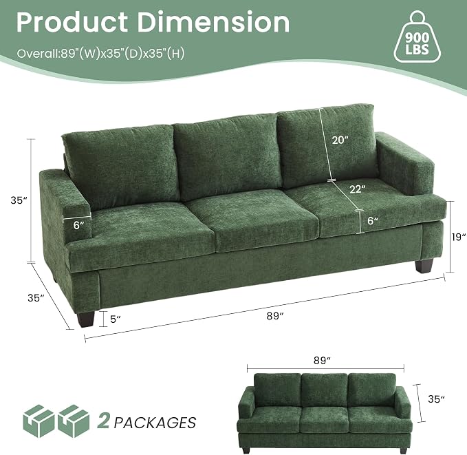 YOUDENOVA 2 Piece Set Comfy Sofa Couch, 3-Seater Sofa * 2 - Image 2