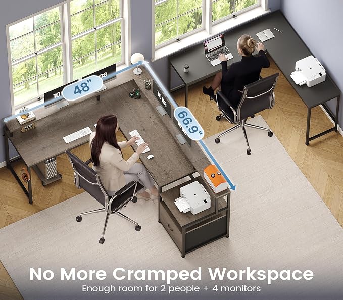 SEDETA 66" L Shaped Desk with Power Outlet, Reversible Home Office Computer - Image 4