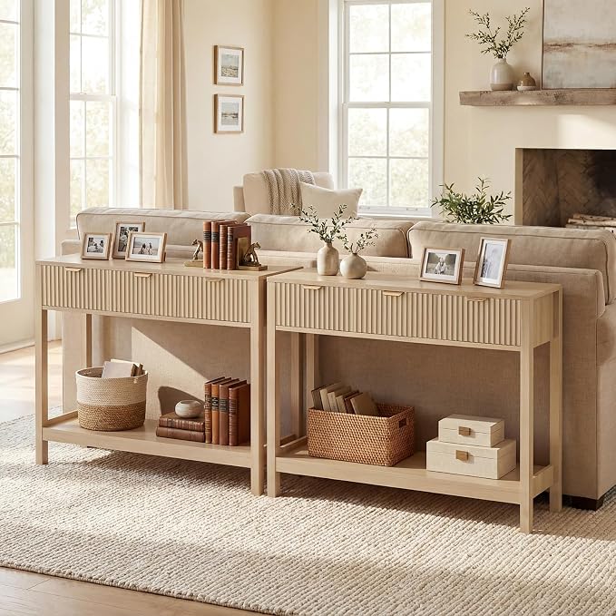 Nasonet Fluted Console Table, Wooden Sofa Table - Image 3