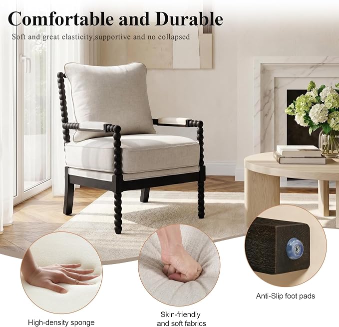 DUHOME Linen Fabric Spindle Accent Chairs Set of 2, Bobbin Chair - Image 6