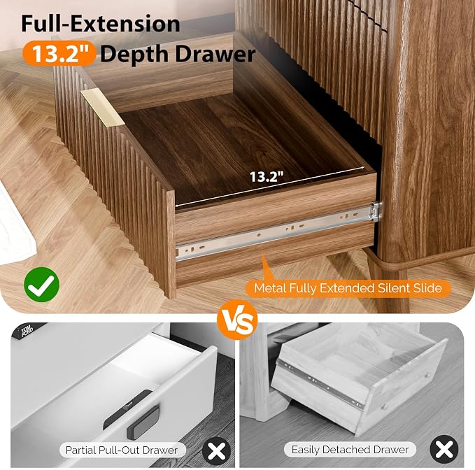 VINGLI Fluted Tall Dresser 5 Drawer, 23.66" W Chest of Drawers, Walnut Wood - Image 4