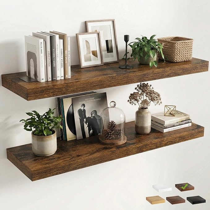 12 inch Deep Floating Shelves for Wall, 48 inch Wide Engineered Wood Wall by Venusmiles