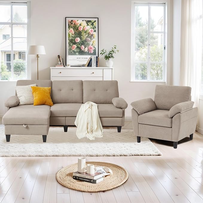 2 Piece Sectional Sofa Set, 3 Seat L Shaped Couches by soscana