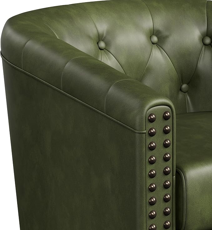 Swivel Barrel Accent Chair, Round Nailhead Faux Leather Living Room Arm Chairs - Image 6