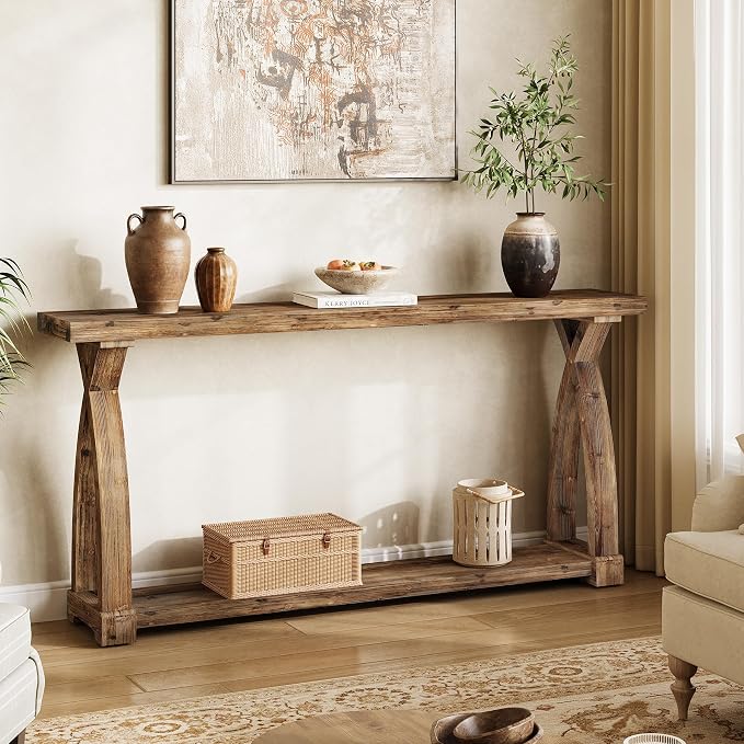 Solid Wood Console Table for Entryway, 63-Inch Narrow Farmhouse Couch Table - Image 3