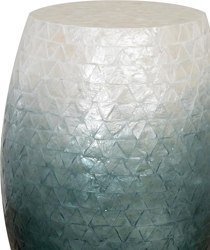 Tylin Ivory and Blue Capiz Ombre Drum Accent Table - Image 14