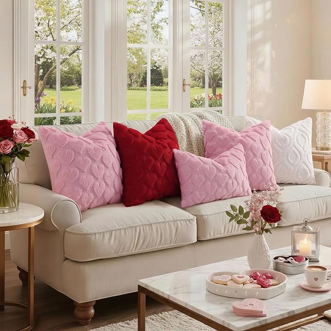 decorUhome Throw Pillow Covers 20x20 Inch Set of 2, Soft Plush Faux Wool Cream - Image 6