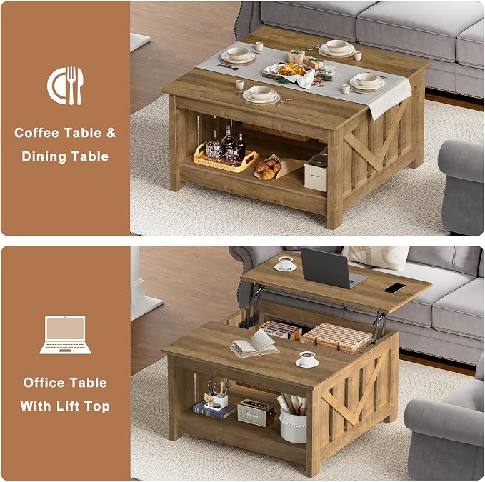 FABATO Lift Top Coffee Table, 31.5" Farmhouse Coffee Tables - Image 4