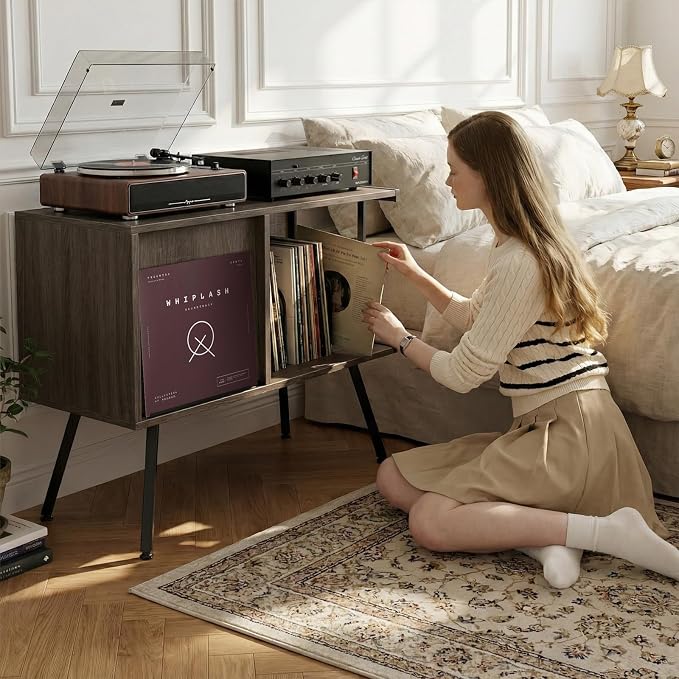Faesun Flip Top Record Player Stand, Large Turntable Stand Holds up to 150+ - Image 2