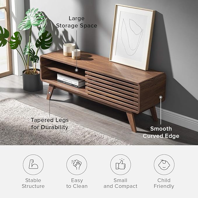 mopio Ensley 46" TV Stand with Slatted Door, Mid Century Modern Entertainment - Image 5