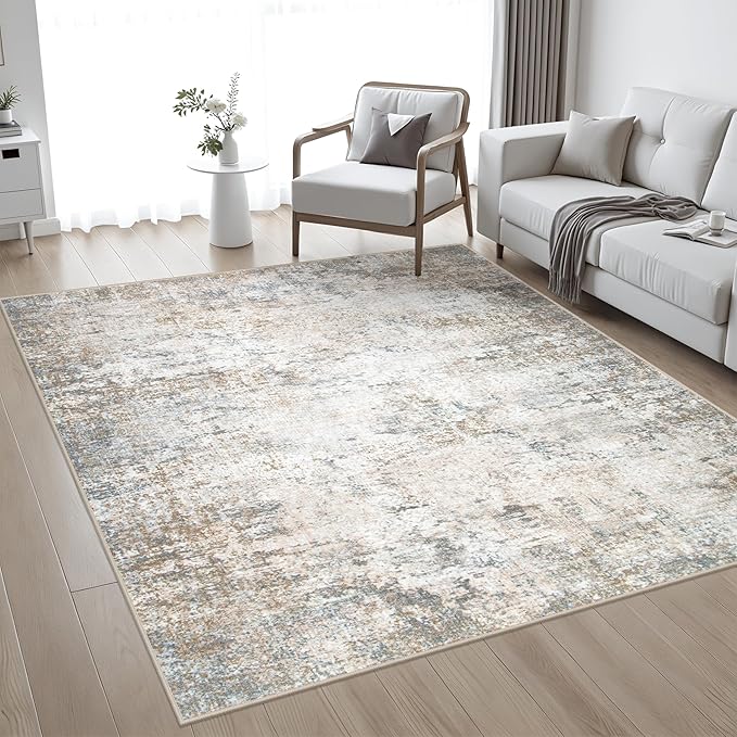 8x8 Area Rug Living Room Rug: Washable Modern Abstract Soft Thin Rug Indoor - Image 2