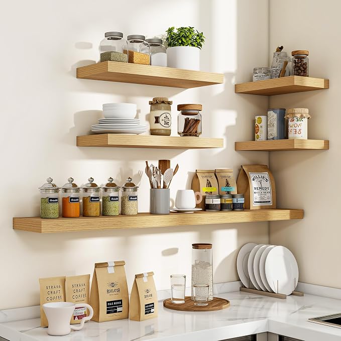 Acovy 48 Inch Floating Shelves, 3D Textured Wood Grain, Wooden Shelves - Image 7