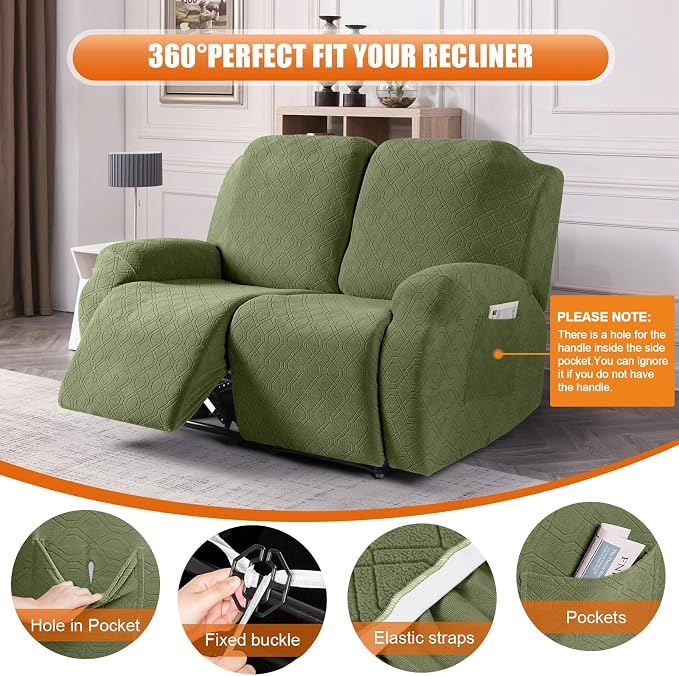 VANSOFY Loveseat Recliner Covers, 2-Pieces Stretch Reclining Couch Cover - Image 5