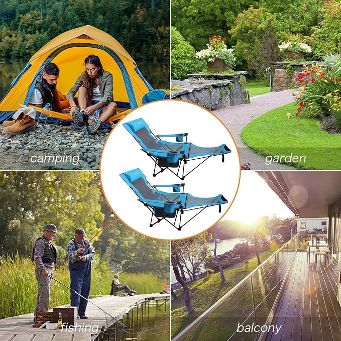 Reclining Camping Chair with Removable Footrest Lounge Chair with Headrest - Image 8