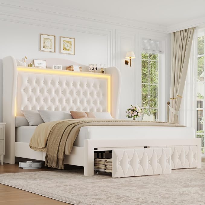 Queen Bed Frame 55" Tall Headboard by KeyluvHome