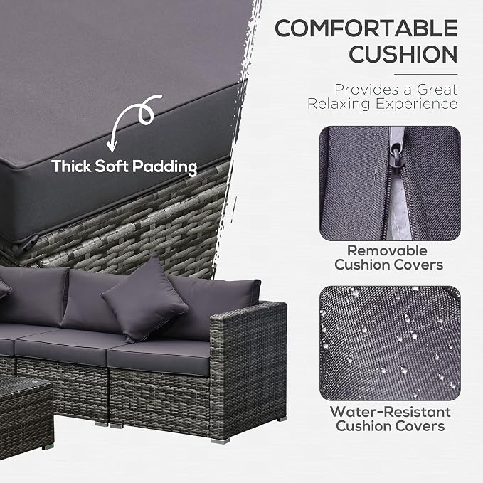 Outsunny 6 Piece Patio Furniture Set Outdoor Wicker Conversation Set All - Image 4