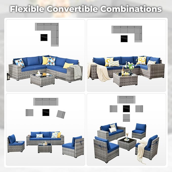 ovios 6 Pieces Patio Furniture Set, Outdoor Wicker Sectional Sofa - Image 6