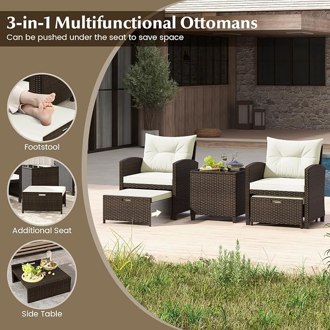 Tangkula 5 Pieces Patio Conversation Set, PE Wicker Outdoor Furniture Set - Image 7