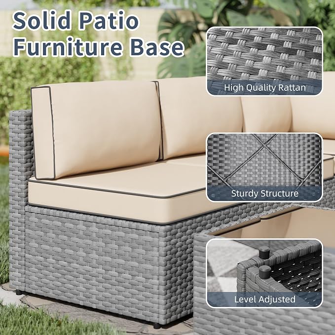 SUNLEI 5pcs Patio Outdoor Furniture Sets Conversation Set, Low Back All-Weather - Image 4