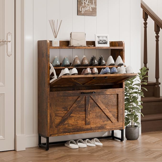 MU Shoe Storage Cabinet with 2 Flip Drawers, Freestanding Shoe Rack Cabinet - Image 7