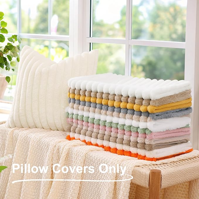 decorUhome Summer Cozy Faux Fur Throw Pillow Covers 22x22 Set of 2 Decorative - Image 7