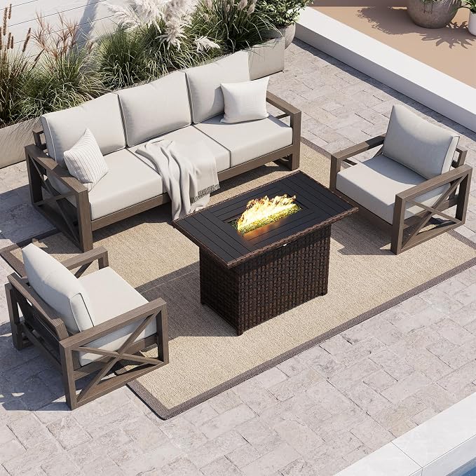 UDPATIO Aluminum Patio Furniture Set, Faux Wood Grain Modern Outdoor Furniture by UDPATIO