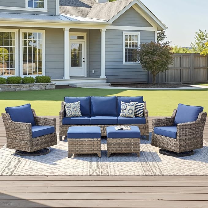 Outdoor Patio Furniture Set-5 Pieces All-Weather Wicker Outdoor Furniture by AMCLOBA