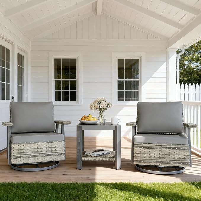 Pamapic 3 Pieces Patio Furniture Set, Outdoor Swivel Glider Rocking Chairs - Image 3