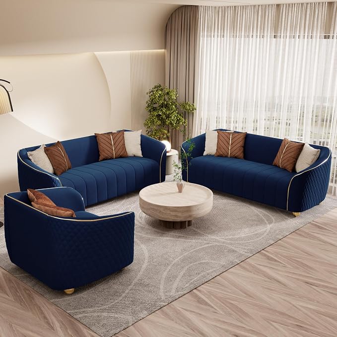 3-Piece Luxury Velvet Sofa Set for Living Room, Elegant Design Couch Set - Image 4