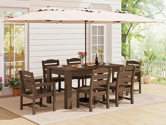 SERWALL Patio Dining Set with 15FT Double Side Umbrella, Outdoor Dining Sets by SERWALL