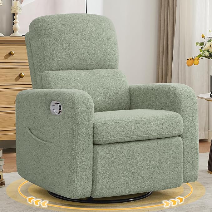 Swivel Rocker Recliner, Oversized Manual Boucle Nursery Glider Rocking Recliner by Aemeios