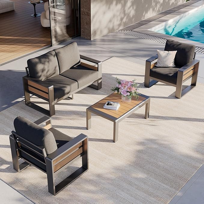 Aoxun Aluminum Patio Furniture Set, 4 Seats Sectional Metal Patio Furniture - Image 10