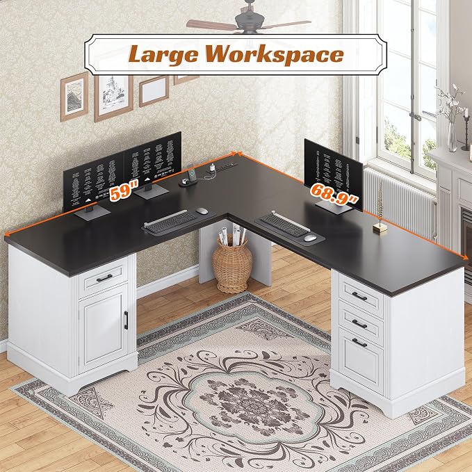 SEDETA Farmhouse 69" Executive L Shaped Desk, Home Office Desk - Image 8